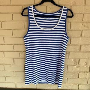 Soft Surroundings Blue White Striped Ribbed Tank Modal Stretch Size XL MINT